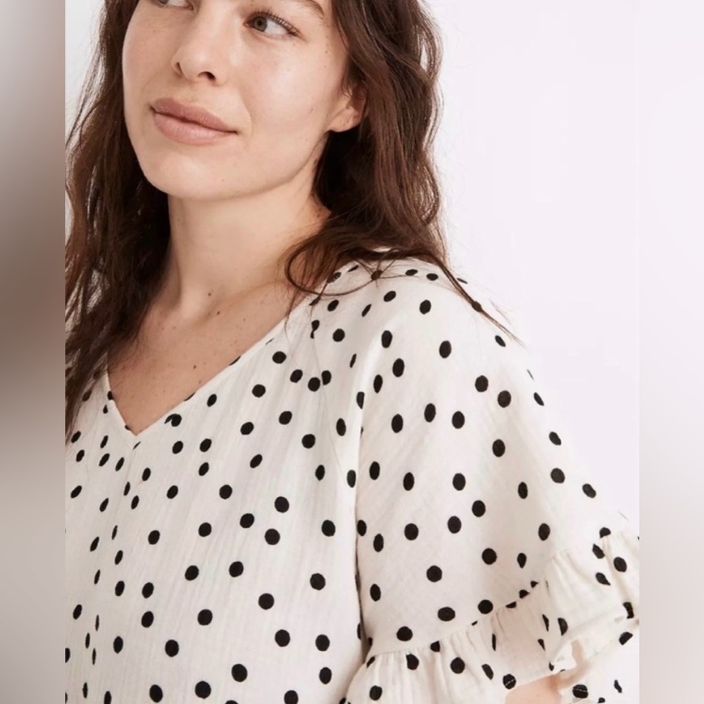 Madewell Dot Toss Lightspun Ruffle Babydoll Dress Size Large - Picture 3 of 10